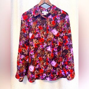 Coldwater Creek Floral Print Semi Sheer Button up Blouse